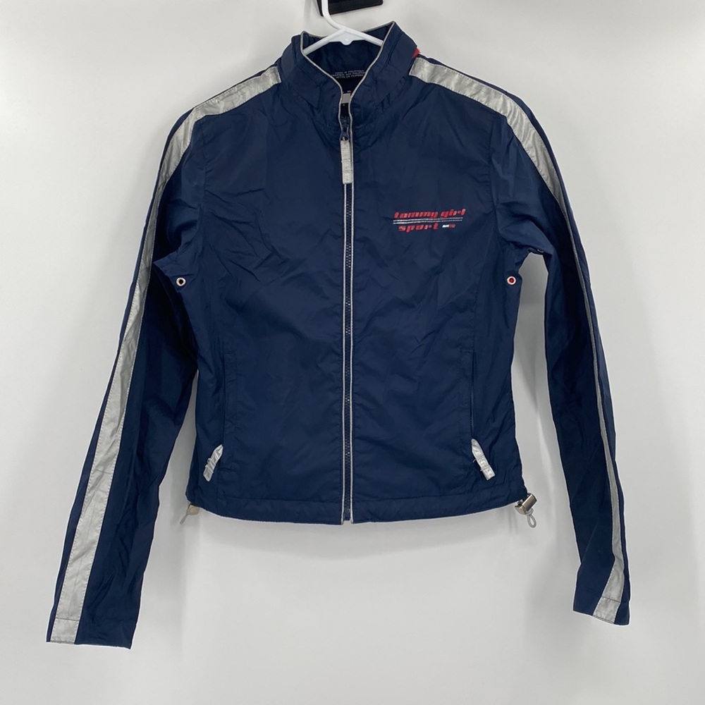 Tommy Girl Sport Hilfiger VTG 90s Y2K Blue Hood Zip Jacket Windbreaker S…